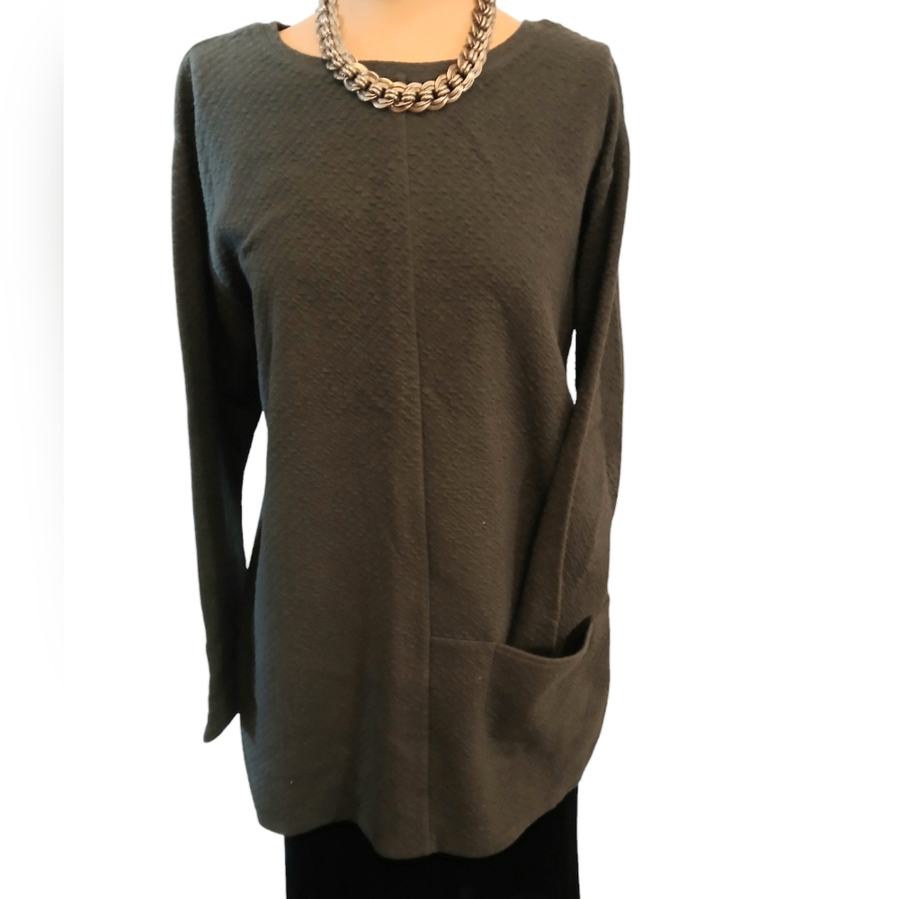 PURE JILL  Minimalist Style Textured Pullover Long Top LS size m